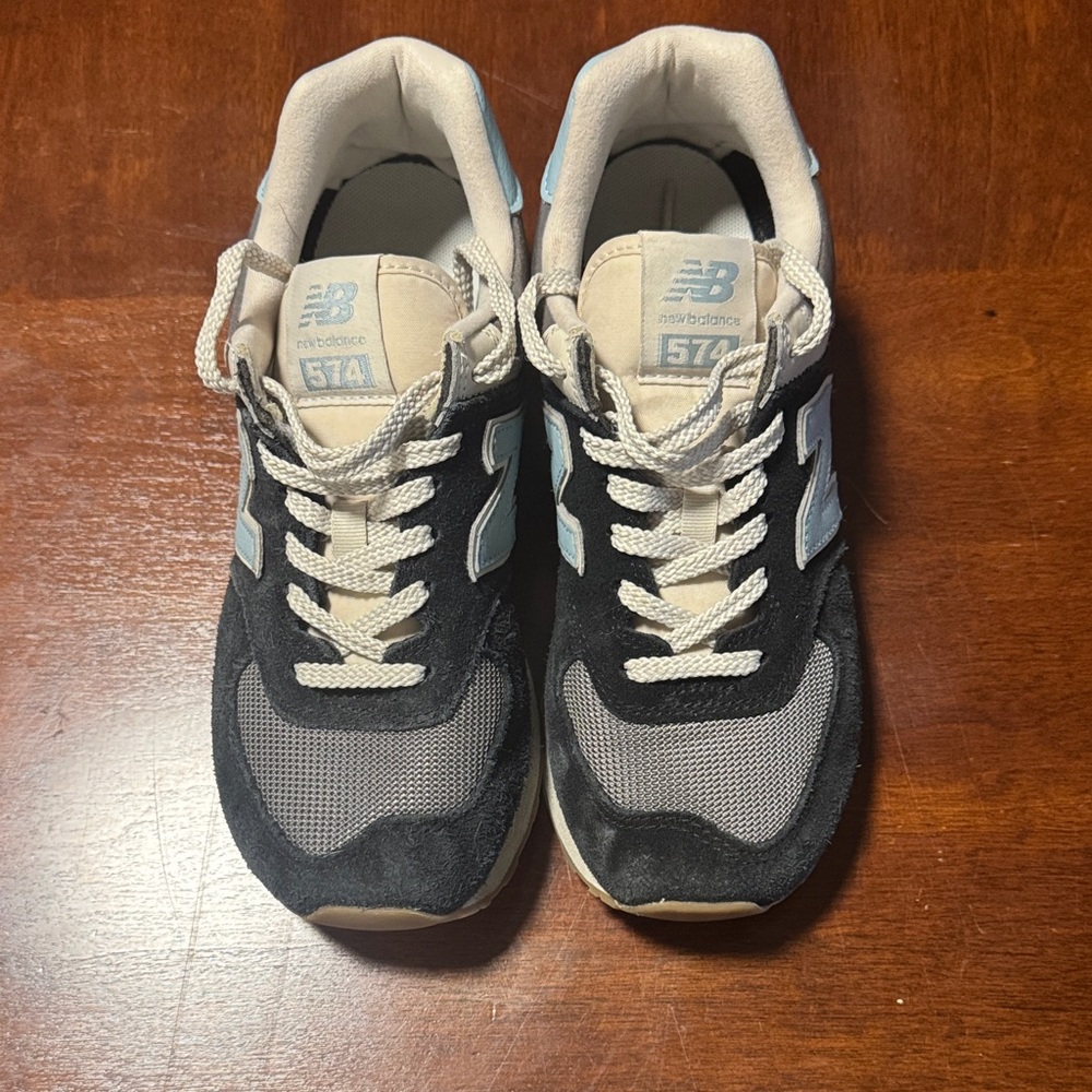 New Balance 574 Black and Cream Sneakers